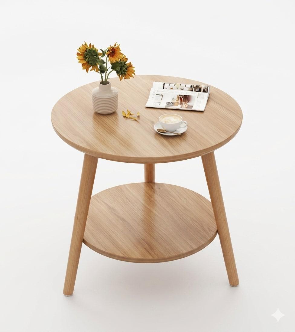 Round Two-Tier Wood Side Table